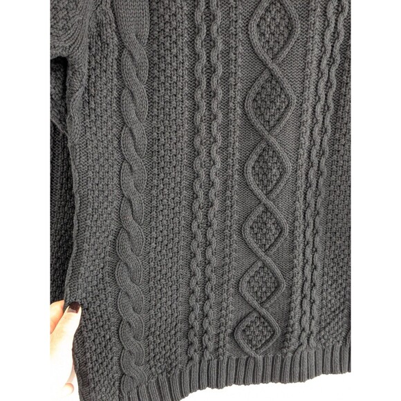 Vintage Black Sweater Womens L Cable Knit Fishermans Pullover Turtleneck Cotton - Picture 6 of 10